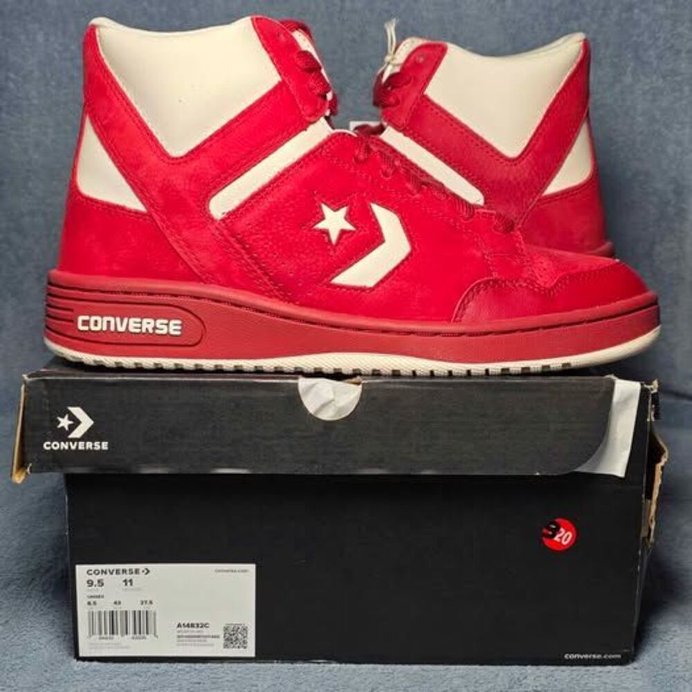Converse Weapon Mid Red White High Top Sneakers Mens 9.5 or Womens 11